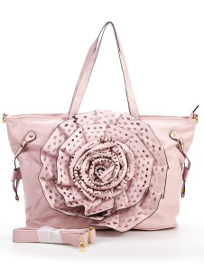 Pink Flower PU 39*18*30cm Womens Shoulder Bag
