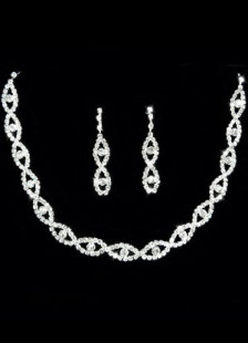 Parure de bijoux nuptiale pour la mariée élégante, boucles d'oreilles et collier en alliage argenté 