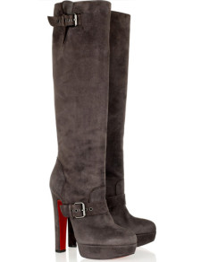 5 1/10'' High Heel Red Gray Cow Leather Knee High Boots For Women