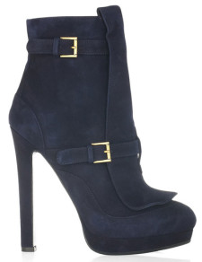 Dark Blue Sheepskin 5 1/2'' High Heel Womens Short Boots