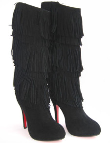 Beautiful Black Cow Suede 4 3/4'' High Heel Fashion Knee-High Boots
