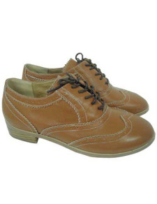 Brown Fashion Sheepskin 1 1/5'' High Heel Oxford Shoes For Women