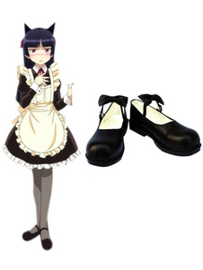 Chaussures cosplay à nœuds et talon haut 1 1/5 po imitation cuir noir, Oh My Sister