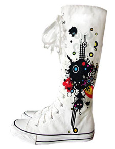 chaussures modernes à mi-mollet pour femmes blanches peintes en toile avec semelle en caoutchouc