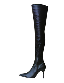 Cuissarde sexy en PU noir uni avec bout pointu