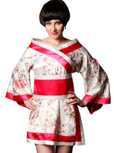 Attractive White And Red Satin Sexy Robe For Women