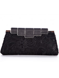 Black Satin 27*14cm Hollow Out Ladies Special Occasion Handbag