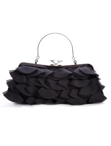 Black Satin 26*13cm Metallic Ladies Special Occasion Handbag