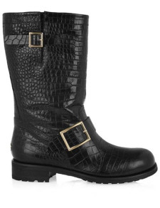 Fashion Black PU 4/5'' High Heel Mid Calf Boots