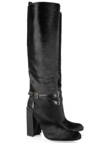 Unique Black 3 1/5'' High Heel Horsehair Knee-High Boots