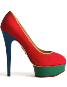 Brilliant Red 4 3/4'' High Heel 4/5'' Platform Canvas Womens Heels