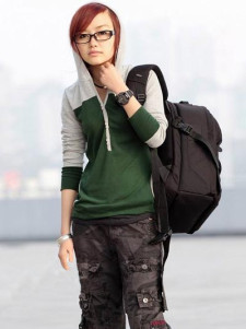 Green 80% Cotton 20% Spandex Button Ladies Hoodie