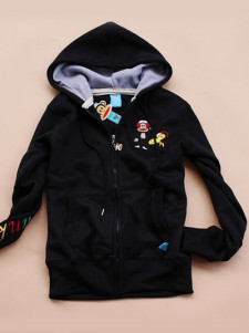 Black 80% Cotton 20% Spandex Zipper Embroidered Ladies Hoodie