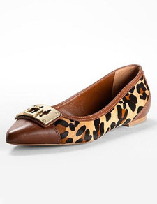 Leopard Horsehair Gum Rubber Sole Womens Ballet Flats
