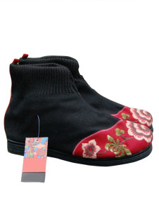Black 1 1/5'' Heel Cotton-Flax Embroidered Shoes