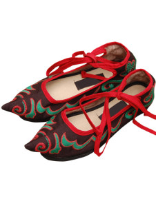 Black Special 1 1/5'' Heel Cotton-Flax Embroidered Shoes