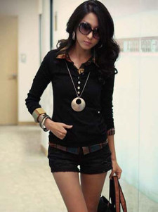 Black Button Long Sleeves Women's Hoodies