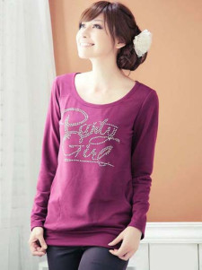 Popular Purple Cotton Long Sleeves Round Neck Womens Hoody