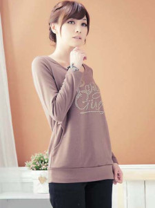 Cozy Khaki Cotton Long Sleeves Round Neck Womans Hoody
