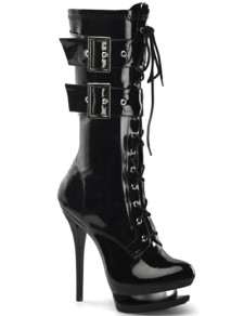 Bottes sexy pour femmes en cuir verni de boucle avec laçage plateformes aux talons hauts