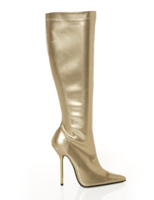 Bottes sexy pour femmes en cuir verni brillant aux talons hauts dorés