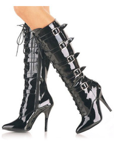 Bottes sexy pour femmes avec laçage en cuir verni à bout pointu aux talons hauts en noire