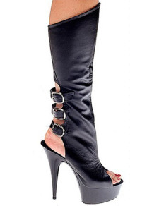 Bottes noires creusées avec boucles à plate-forme