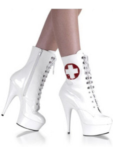 Bottes sexy de mode pour femmes en cuir verni avec laçage plateformes aux talons hauts en blanche