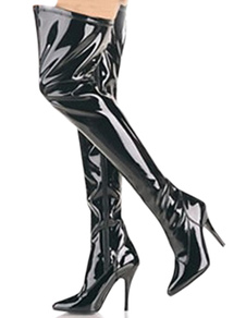 Cuissardes sexy noires en cuir verni plateforme aux talons hauts pour femmes