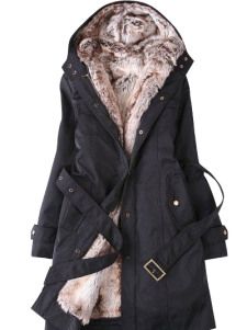 Black Stand Collar Long Sleeves Arcylic Terylene Womens Parkas