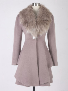 Luxurious Flannel Raccoon Fur Turndown Collar Womens Pea Coats
