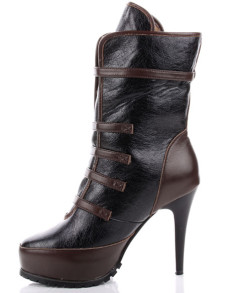 Brown High Heel Cowhide Patent Leather Women's Mid Calf Boots
