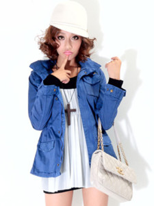 Blue Zipper Closure Cotton Womens Denim Jacket