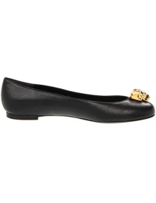 Black Cute Metal Decoration Sheepskin Womens Ballet Flat Shoes