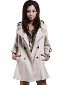 Elegant Apricot Double-Breasted Three-Quarter Sleeves 97% Cotton 3% Spandex Womens Trench Coat