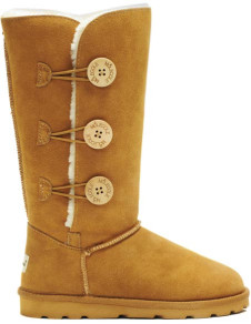 Maroon Flat Buttons Decoration Leather Womens Snow Boots