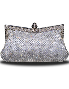 Silver Paillette 19*10*4cm Brocade Womens Jewelled Evening Bag