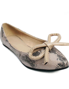 Fashion Apricot PU Bow Pointed Toe Ballet Flats