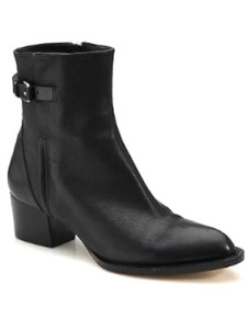 Flat Black Chunky Heel Sheepskin Womens Ankle Boots