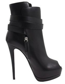 5 1/2'' High Heel Black Sheepskin Buckle Women's Booties
