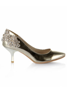 Chaussures de mariée sexy or en cuir à bout pointu