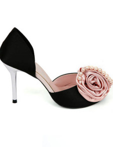 Elegant 3 1/2'' High Heel Black Peep Toe Flower Fashion Shoes