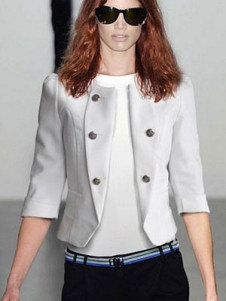 Modern White Round Collar Three Quarter Sleeves Cotton Polyester Women's Coat