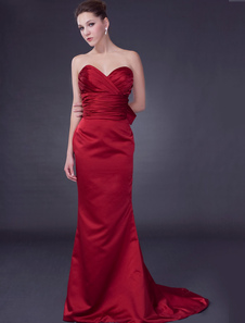 Robe de soirée d'été bourgogne sans bretelles en satin