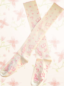 Chaussettes Lolita beiges imprimées notes musicales