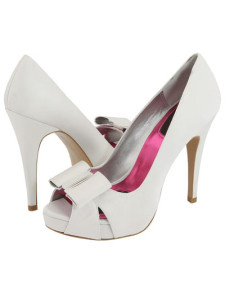 Peep Toe White 4 7/10’’ High Heel 4/5’’ Platform Bow Satin Fashion Prom Shoes