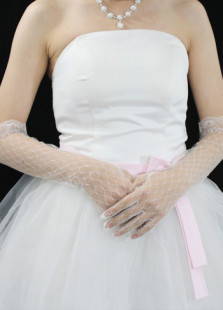 Gants en voile de tulle ivoire longueur de coude