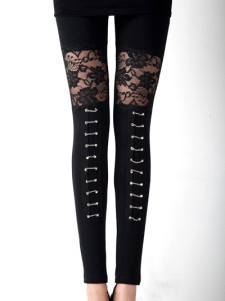 Collants Sans Pieds Féminins Dentelles Polyester Spandex Noire Unique