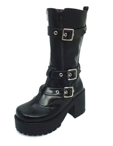 Chaussures Lolita à talon en PU noires avec pattes bouclées décoratives