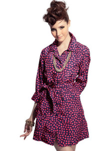 Stylish Fuchsia 100% Fiber Floral Belt Womens Coat